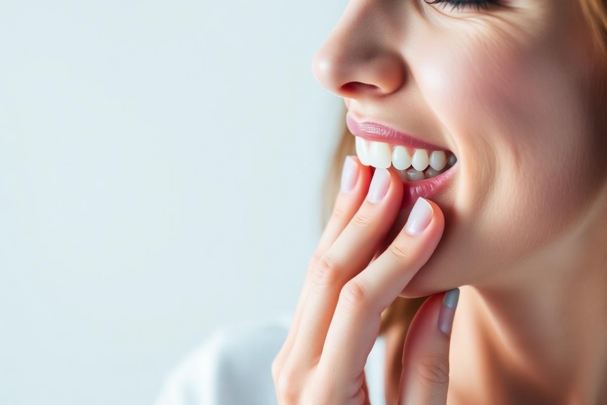 Femme se tenant la joue en raison d’une douleur dentaire
