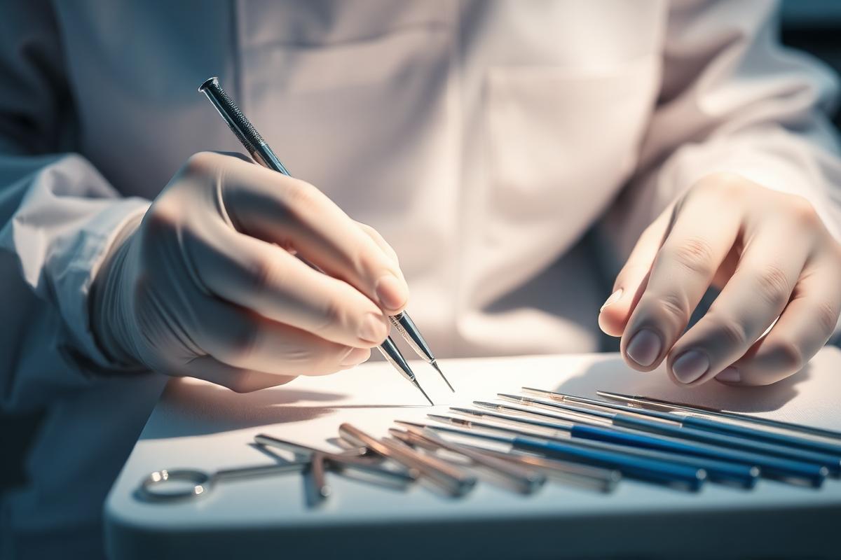 Instruments dentaires stériles préparés sur un plateau